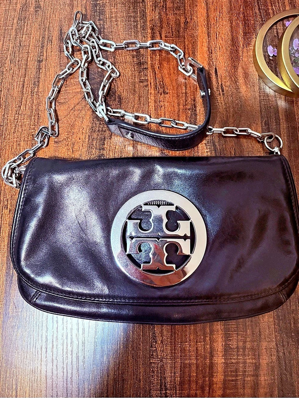 Tory Burch Reva Clutch / Convertible Chain Shoulder Bag Black